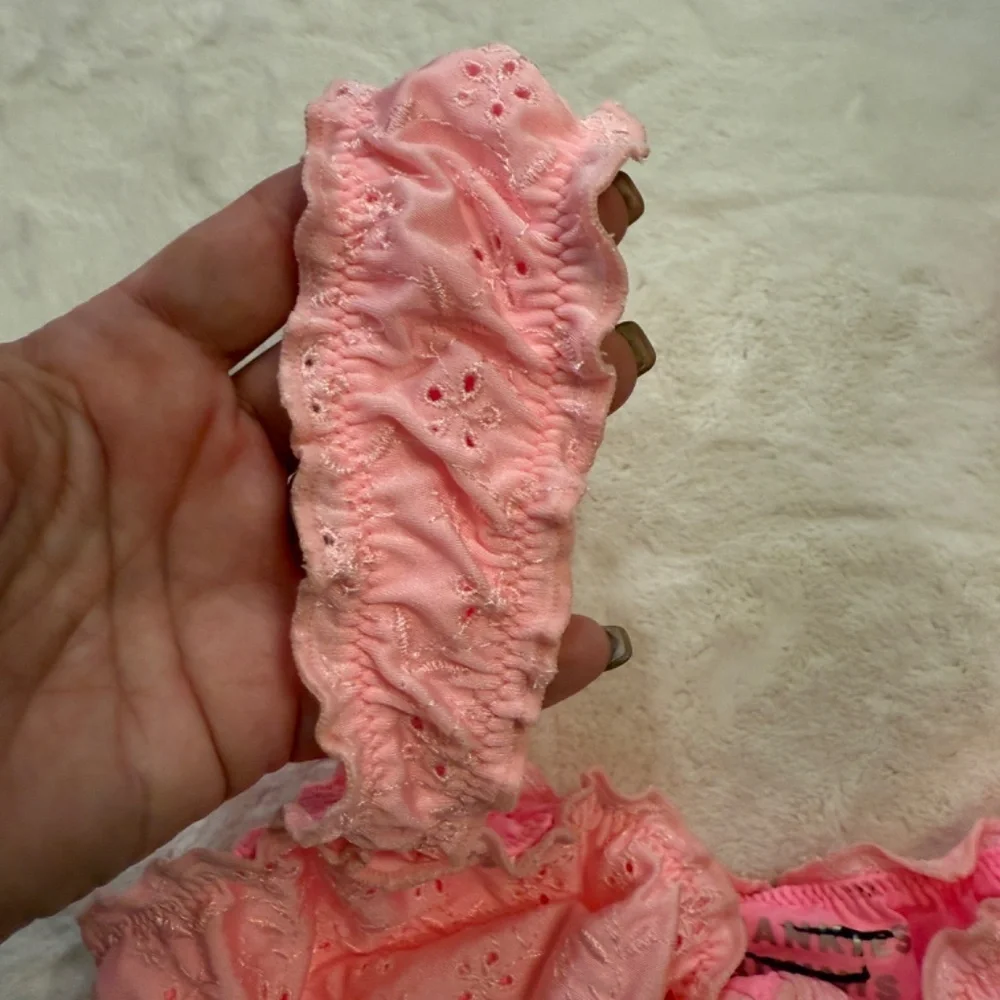 New Frankies Bikinis Colby Eyelet Shine Bikini Top Pink 31044